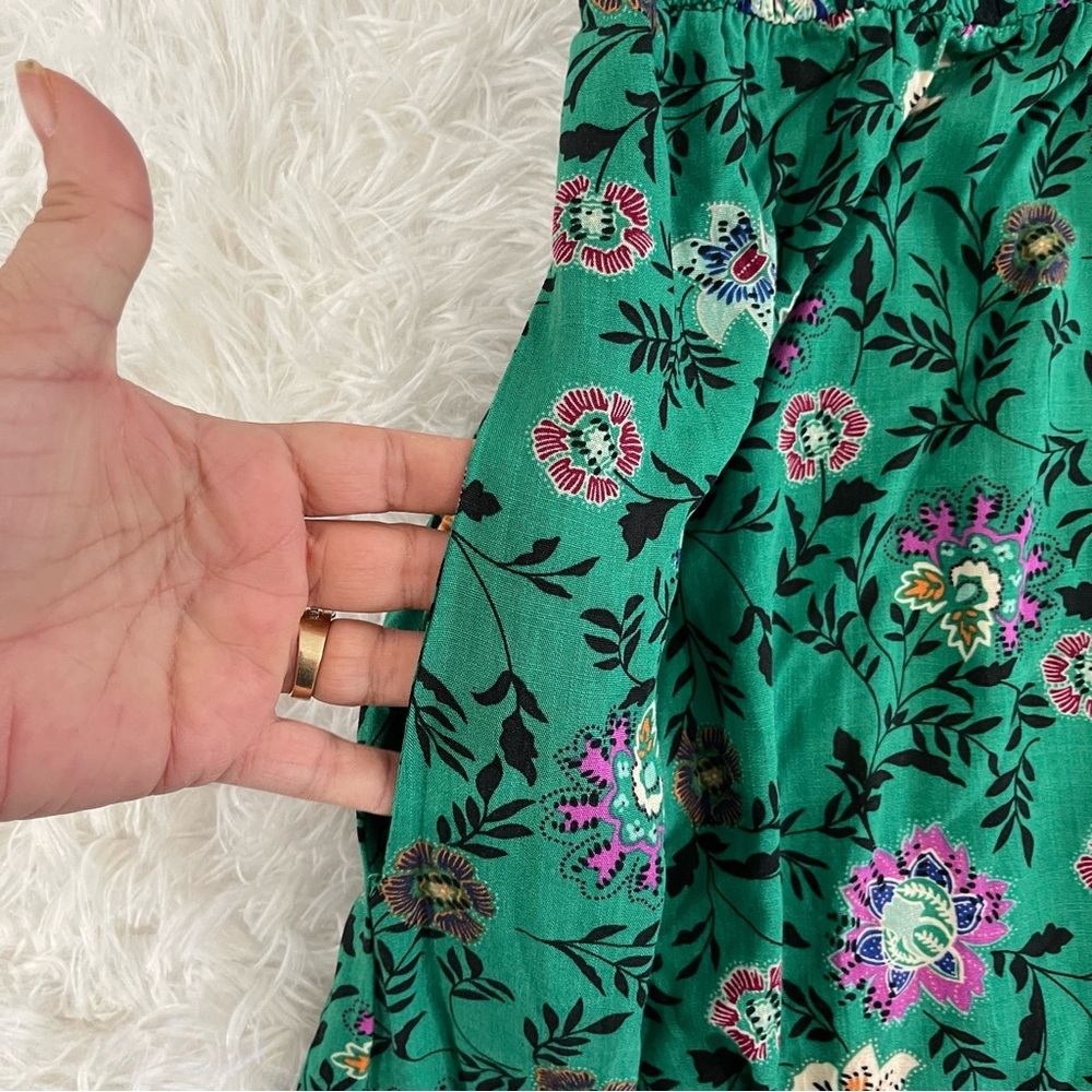 KNOX ROSE Womens Smocked Floral Maxi Dress Size XXL Green Tiered One Shoulder - Picture 6 of 11